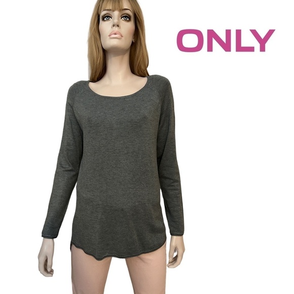 ONLY Mila Sweater Lacy Long Sleeve Pullover Knit Super Soft Viscose Grey - Picture 11 of 13